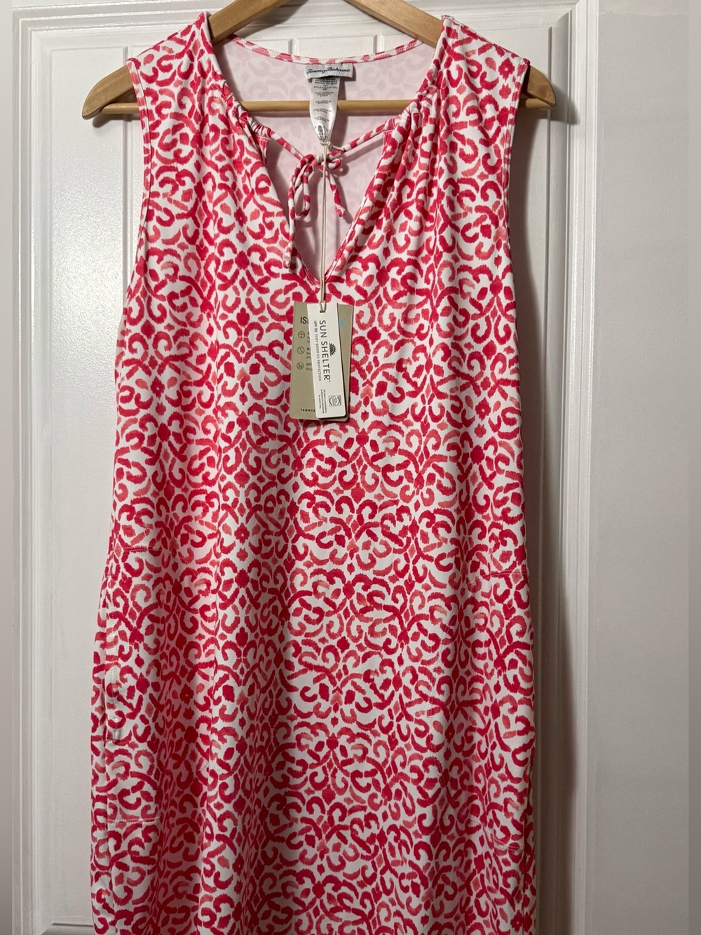 Tommy Bahama Pink and White Tie-Neck Sleeveless Dress. Sun shelter material